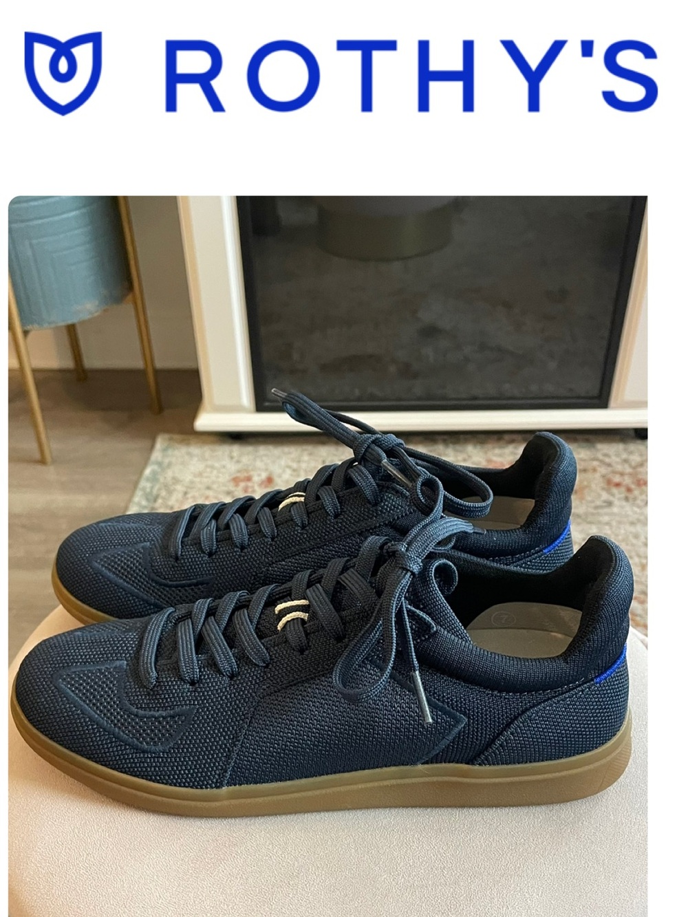 Rothy's Men's RS01 Navy Knit Sneakers with Gum Outsole